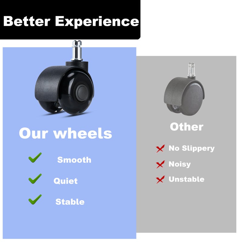 YOOGAA Office Chair Caster Wheels 2"" Stem Dual Wheels Set of 5 Heavy Duty Replacement Mute Rubber Rotating Castor for All Floors Hardwood Tile Carpet Universal Fit for Chairs (2 inch Dual Wheel) - Image 5